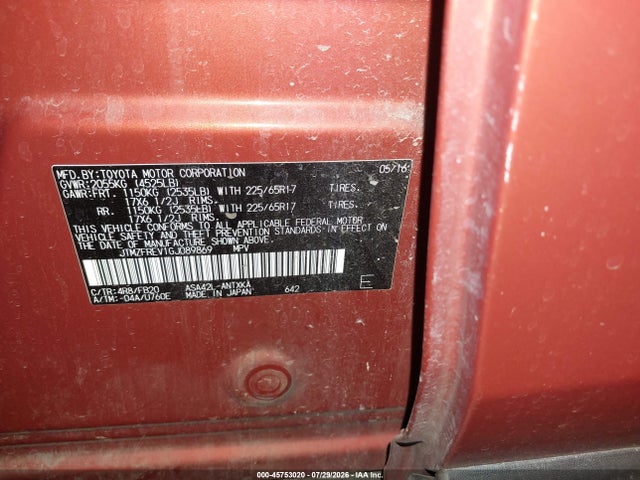 Toyota RAV4 LE 2016 JTMZFREV1GJ089869 Image 9