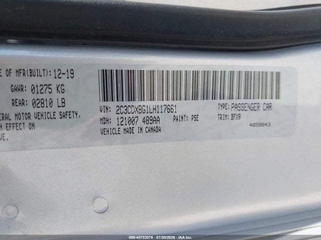 2020 Dodge Charger Sxt Rwd მანქანა იყიდება აუქციონზე, vin: 2C3CDXBG1LH117661, აუქციონის ნომერი: 45753076