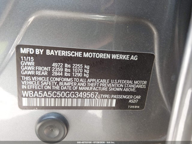 Продажа на аукционе авто 2016 Bmw 528i, vin: WBA5A5C50GG349567, номер лота: 45753100