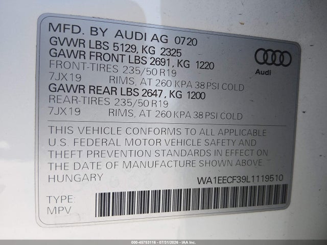 WA1EECF39L1119510 Audi Q3 Premium Plus 45 Tfsi S Line Quattro Tiptronic