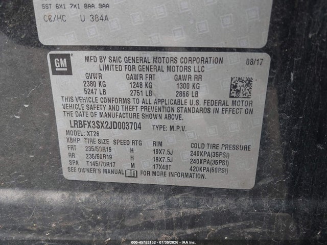 45753132 :رقم المزاد ، LRBFX3SX2JD003704 vin ، 2018 Buick Envision Premium I مزاد بيع