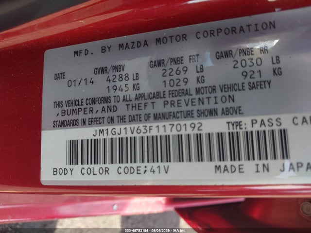 Продаж на аукціоні авто 2015 Mazda Mazda6 I Touring, vin: JM1GJ1V63F1170192, номер лоту: 45753154