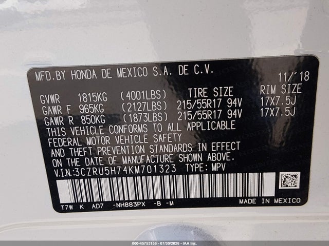 Honda Hr-v Ex-l 2019 3CZRU5H74KM701323 Image 9