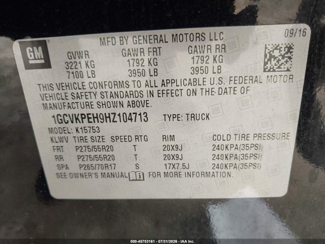 Продаж на аукціоні авто 2017 Chevrolet Silverado 1500 Custom, vin: 1GCVKPEH9HZ104713, номер лоту: 45753161