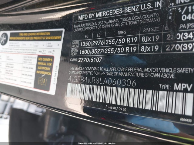 2020 Mercedes-benz Gle 350 4matic მანქანა იყიდება აუქციონზე, vin: 4JGFB4KB8LA060306, აუქციონის ნომერი: 45753178