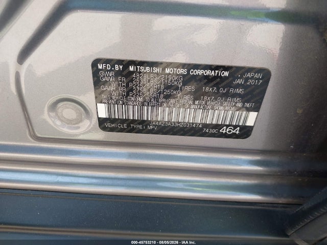 Aukcja sprzedaży 2017 Mitsubishi Outlander Se, vin: JA4AZ3A33HZ031474, numer aukcji: 45753210