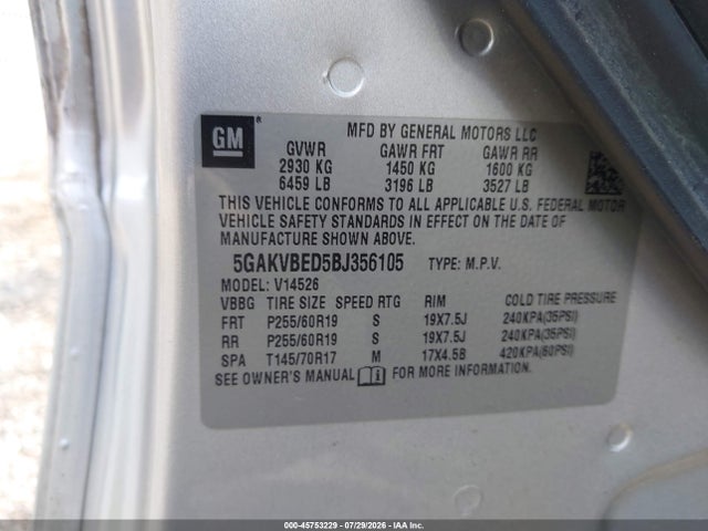 Продажа на аукционе авто 2011 Buick Enclave 1xl, vin: 5GAKVBED5BJ356105, номер лота: 45753229