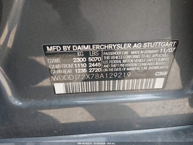 45753231 :رقم المزاد ، WDDDJ72X78A129219 vin ، 2008 Mercedes-benz Cls 550 مزاد بيع