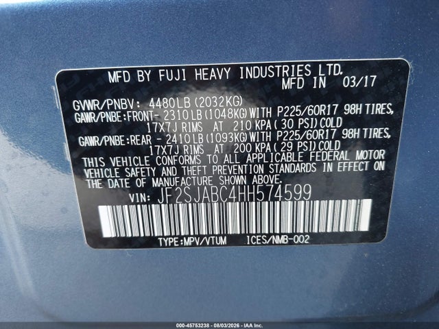 Subaru Forester 2.5i 2017 JF2SJABC4HH574599 Image 9