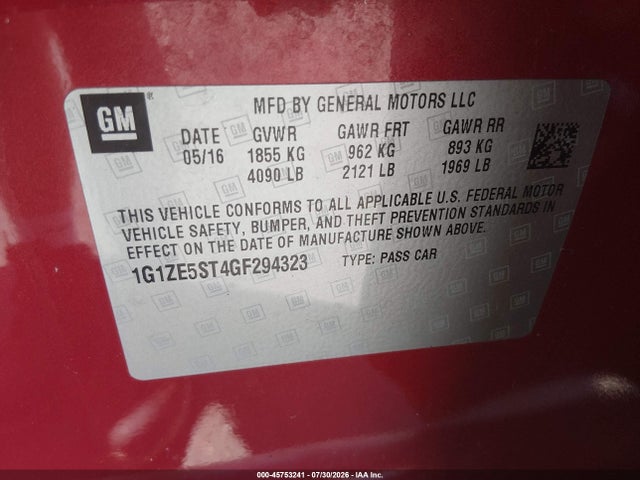 1G1ZE5ST4GF294323 Chevrolet MALIBU 1LT