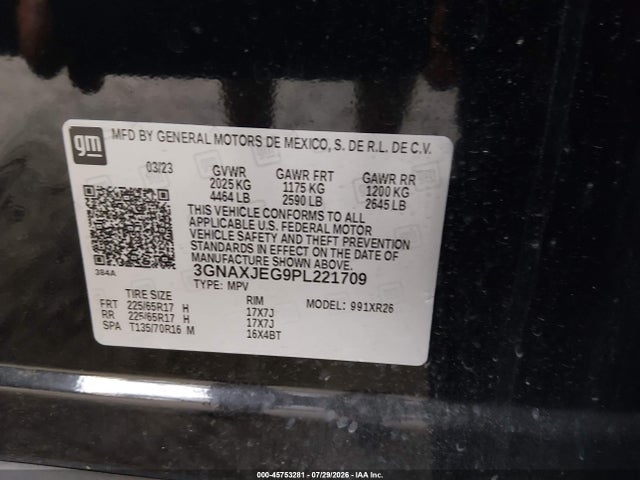 3GNAXJEG9PL221709 Chevrolet Equinox Fwd 2fl