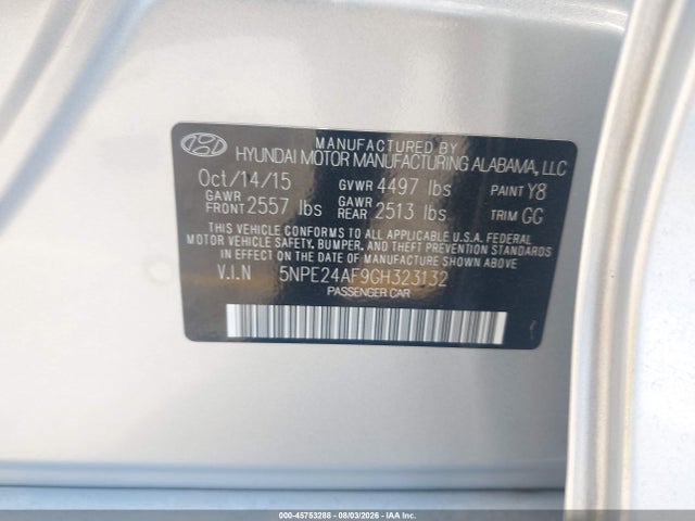 Hyundai SONATA SE 2016 5NPE24AF9GH323132 Image 9