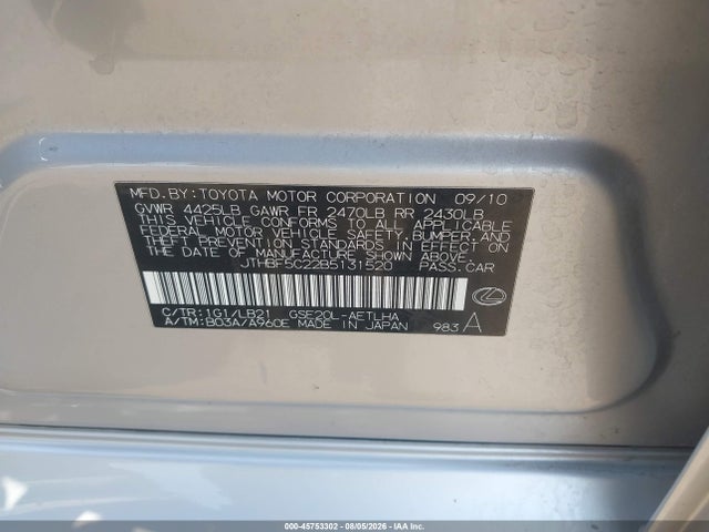 Aukcja sprzedaży 2011 Lexus Is 250, vin: JTHBF5C22B5131520, numer aukcji: 45753302