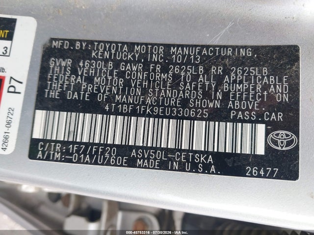 Toyota CAMRY SE 2014 4T1BF1FK9EU330625 Image 9