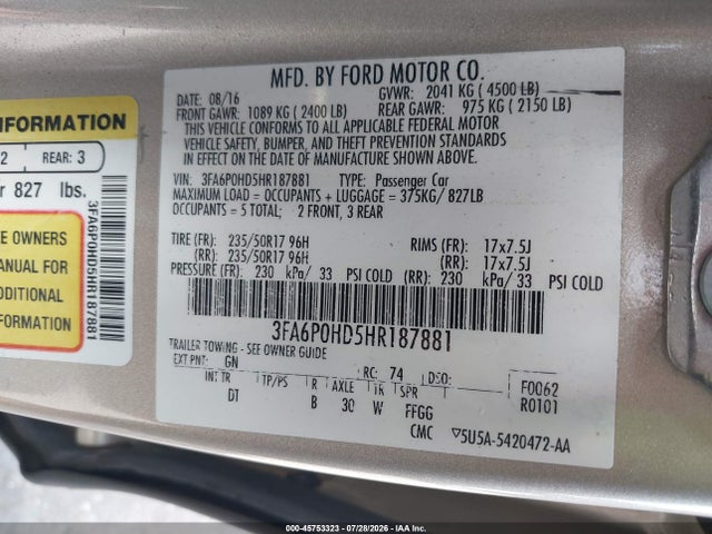 3FA6P0HD5HR187881 Ford FUSION SE