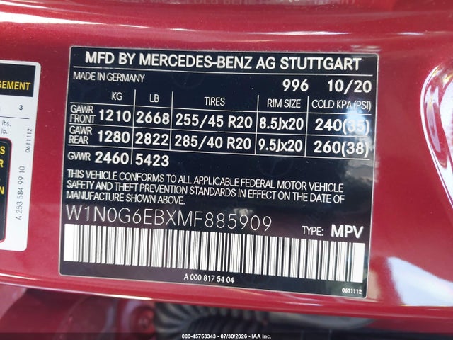 W1N0G6EBXMF885909 Mercedes-Benz Amg Glc 43 4matic