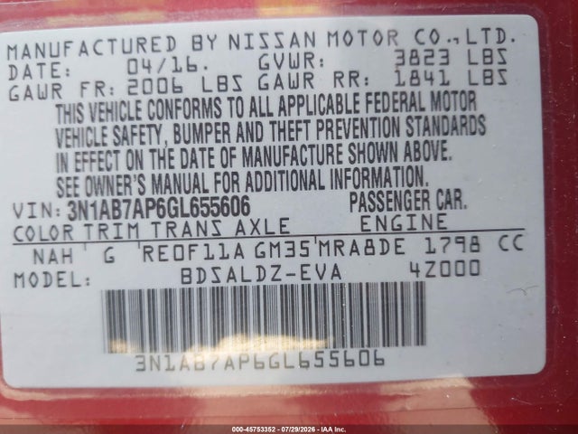 Nissan SENTRA SV 2016 3N1AB7AP6GL655606 Image 9