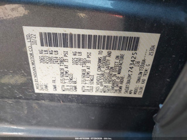 5N1BT3BA3PC743425 Nissan Rogue Sv Fwd