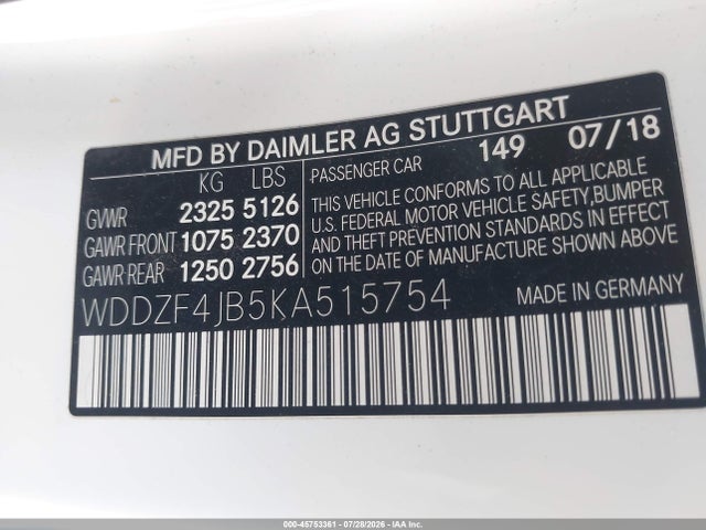WDDZF4JB5KA515754 Mercedes-Benz E 300