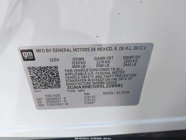 3GNAXHEG9SL228581 Chevrolet Equinox Fwd Lt