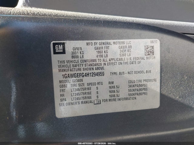 Chevrolet Express 2500 Ls 2017 1GAWGEFG4H1294959 Image 9