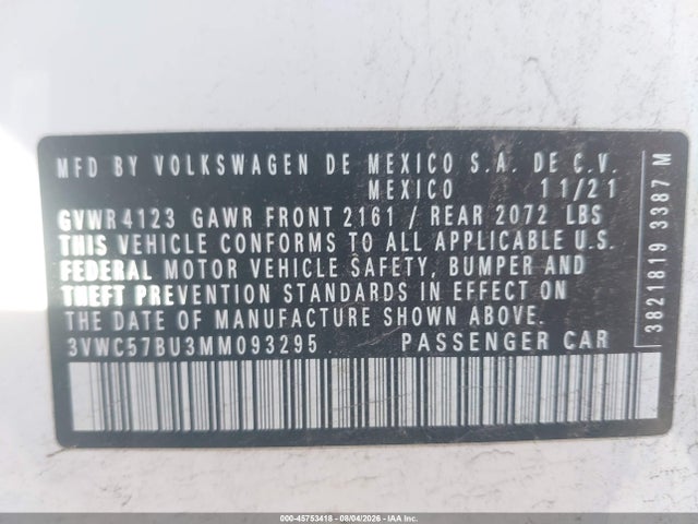 3VWC57BU3MM093295 Volkswagen Jetta 1.4t R-line/1.4t Se/s