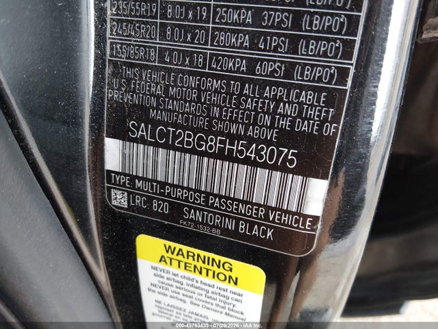 2015 Land Rover Discovery Sport Hse Lux მანქანა იყიდება აუქციონზე, vin: SALCT2BG8FH543075, აუქციონის ნომერი: 45753433
