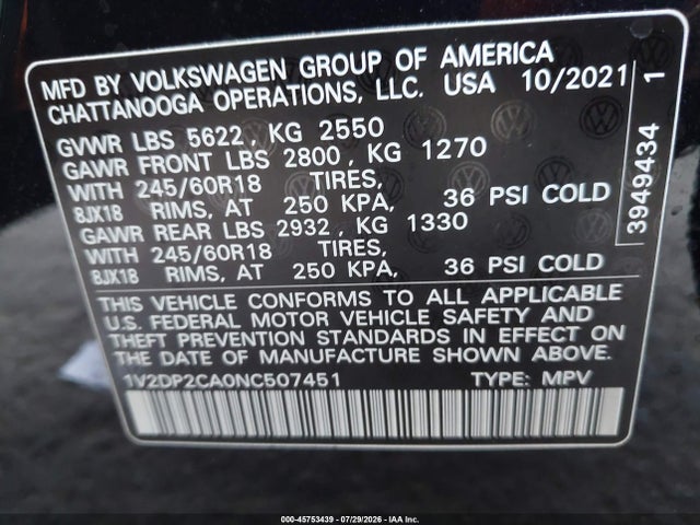 1V2DP2CA0NC507451 Volkswagen Atlas 2.0t Se
