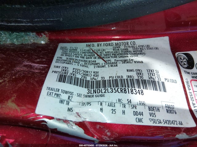 Продаж на аукціоні авто 2012 Lincoln Mkz Hybrid, vin: 3LNDL2L35CR818348, номер лоту: 45753450