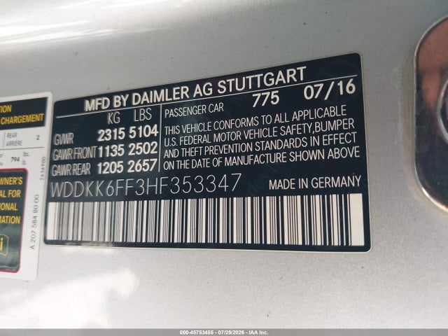 45753485 :رقم المزاد ، WDDKK6FF3HF353347 vin ، 2017 Mercedes-benz E 400 مزاد بيع