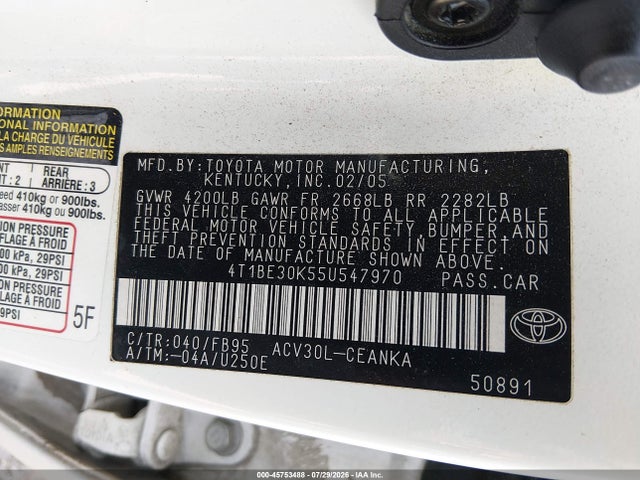 45753488 :رقم المزاد ، 4T1BE30K55U547970 vin ، 2005 Toyota Camry Le مزاد بيع