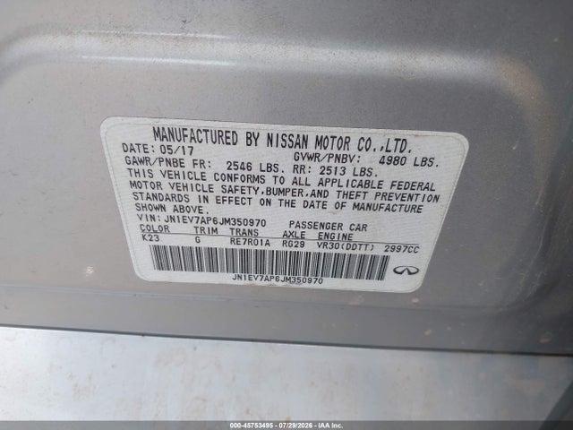 Продажа на аукционе авто 2018 Infiniti Q50 3.0t Luxe, vin: JN1EV7AP6JM350970, номер лота: 45753495