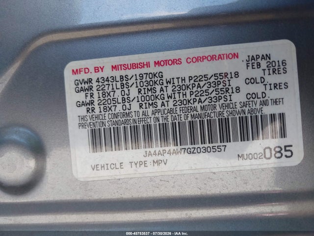 Продажа на аукционе авто 2016 Mitsubishi Outlander Sport 2.4 Sel, vin: JA4AP4AW7GZ030557, номер лота: 45753537