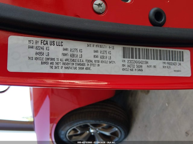 2C3CDZAGXGH221584 Dodge Challenger Sxt Plus