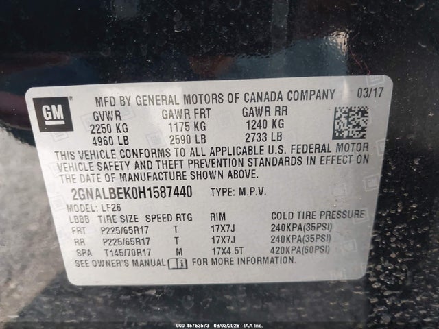 Aukcja sprzedaży 2017 Chevrolet Equinox Ls, vin: 2GNALBEK0H1587440, numer aukcji: 45753573