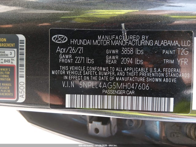 Продажа на аукционе авто 2021 Hyundai Elantra Se, vin: 5NPLL4AG5MH047606, номер лота: 45753582