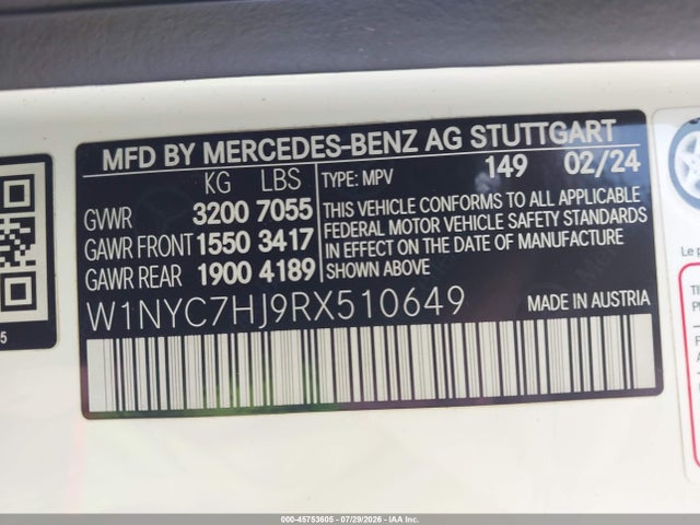 Aukcja sprzedaży 2024 Mercedes-benz Amg G 63 4matic, vin: W1NYC7HJ9RX510649, numer aukcji: 45753605