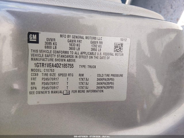 2013 Gmc Sierra 1500 Sle მანქანა იყიდება აუქციონზე, vin: 1GTR1VEA4DZ185755, აუქციონის ნომერი: 45753629