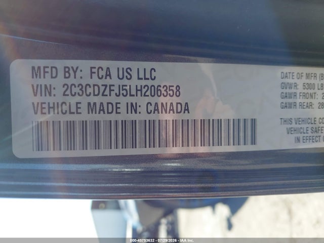 Продажа на аукционе авто 2020 Dodge Challenger R/t Scat Pack, vin: 2C3CDZFJ5LH206358, номер лота: 45753632