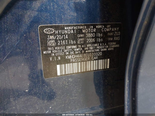 Продаж на аукціоні авто 2014 Hyundai Elantra Se, vin: KMHDH4AE8EU110320, номер лоту: 45753659