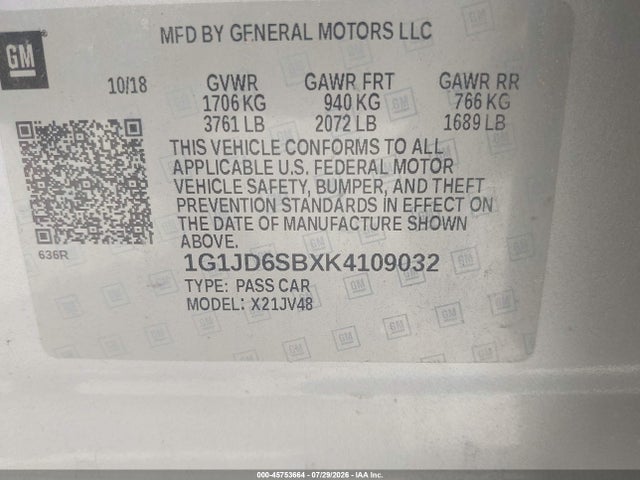 Chevrolet Sonic Lt Auto 2019 1G1JD6SBXK4109032 Image 9