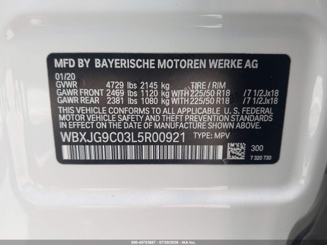 Aukcja sprzedaży 2020 Bmw X1 Xdrive28i, vin: WBXJG9C03L5R00921, numer aukcji: 45753687