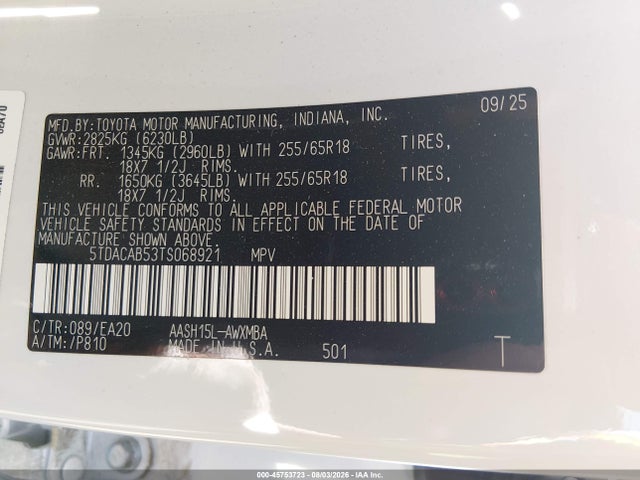 Продаж на аукціоні авто 2026 Toyota Grand Highlander Hybrid Xle, vin: 5TDACAB53TS068921, номер лоту: 45753723