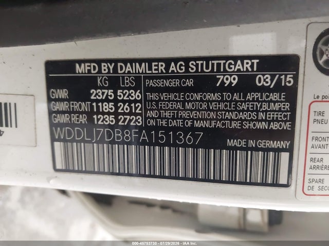 Aukcja sprzedaży 2015 Mercedes-benz Cls 550, vin: WDDLJ7DB8FA151367, numer aukcji: 45753730