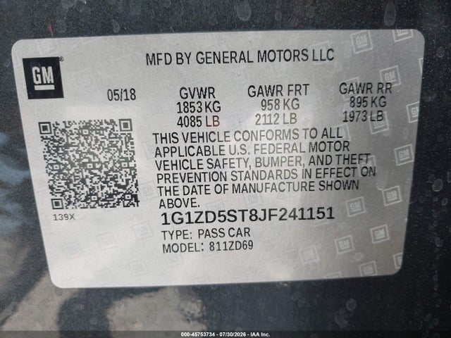 Chevrolet MALIBU LT 2018 1G1ZD5ST8JF241151 Image 9