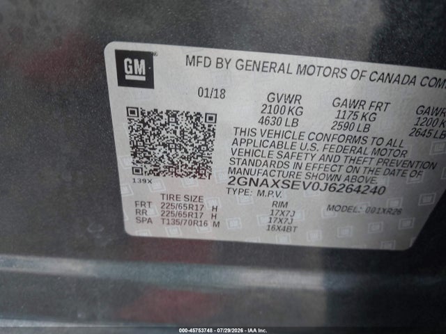 2GNAXSEV0J6264240 Chevrolet EQUINOX LT