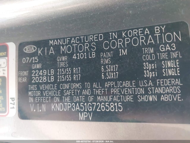 KIA SOUL + 2016 KNDJP3A51G7265815 Image 9
