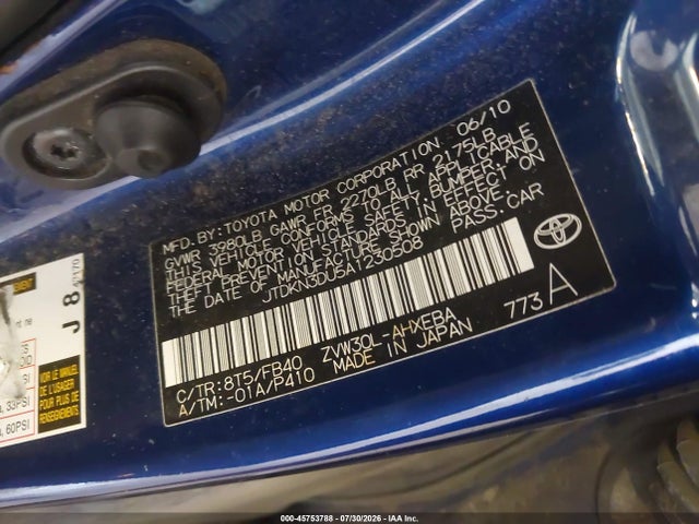 Aukcja sprzedaży 2010 Toyota Prius Iii, vin: JTDKN3DU5A1230508, numer aukcji: 45753788