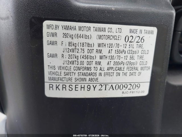 Продажа на аукционе авто 2026 Yamaha Yw125, vin: RKRSEH9Y2TA009209, номер лота: 45753789