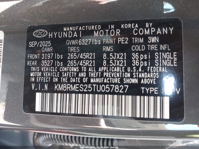 Продаж на аукціоні авто 2026 Hyundai Palisade Calligraphy, vin: KM8RMES25TU057827, номер лоту: 45753799